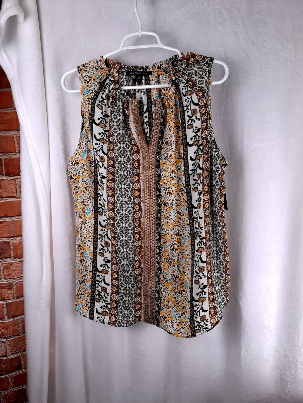 Zac & Rachel Blouse Boho Print Lace Details Sleeveless Top PXL - Picture 3 of 16